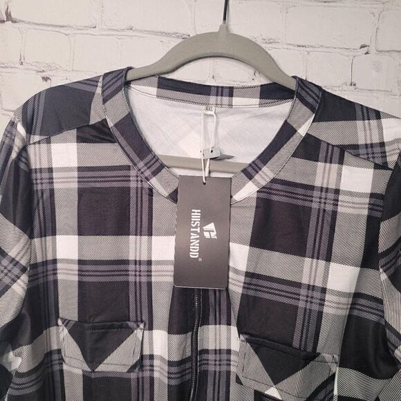 Women's Plaid Roll Up Sleeves Tunic Top XXL - Picture 2 of 4